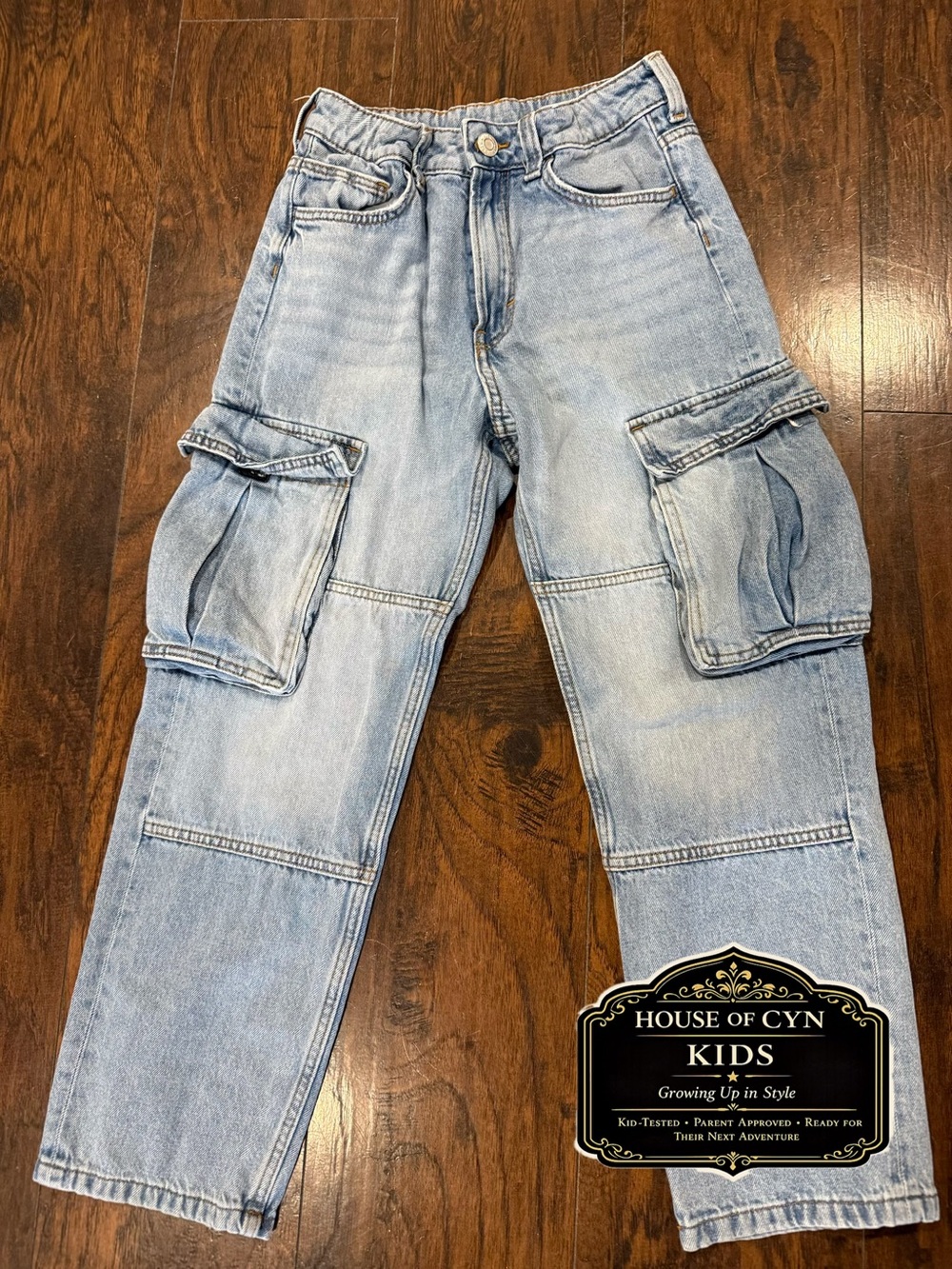 H&M Boys Loose Fit Cargo Jeans, 10-11Y, US 12, Light Wash, Baggy Denim